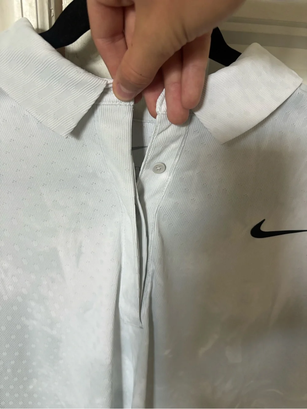 Nike Men’s Vintage Light Gray/White Polo with Front & Back Swoosh Black Logo